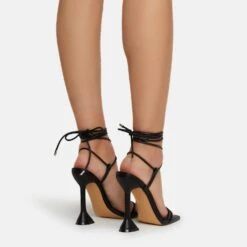 EGO Ring-Top Strappy Lace Up Square Toe Sculptured Heel In Black Faux Leather -EGO Sales ring top 0210 copy