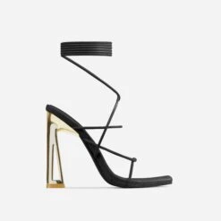 EGO Roseville Lace Up Quilted Insole Square Toe Cut Out Flared Heel In Black Faux Leather -EGO Sales roseville 15269 1