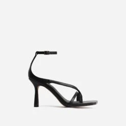 EGO Eve Square Toe Strappy Heel In Black Faux Leather -EGO Sales sample 121