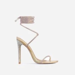 EGO Carmella Glitter Sole Diamante Detail Lace Up Heel In Gold Faux Leather -EGO Sales sample 2266