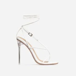 EGO True Square Toe Lace Up Clear Perspex Heel In White Faux Leather -EGO Sales sample 2823