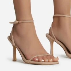 EGO Savannah Barely There Square Toe Heel In Nude Faux Leather -EGO Sales savannah 15656 copy