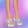 EGO Serena Padded Thong Strap Clear Perspex Platform Stiletto Heel Mule In Blue Denim -EGO Sales serena denim1 s