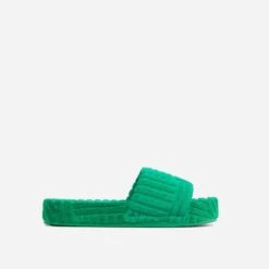 EGO Gotchu Flatform Slider Sandal In Green Terry Towel Fabric