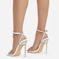 EGO Sugar-Coated Diamante Bow Detail Square Toe Clear Perspex Heel In White Faux Leather -EGO Sales sugarcoated 11083 copy