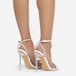 EGO Sugar-Coated Diamante Bow Detail Square Toe Clear Perspex Heel In White Faux Leather -EGO Sales sugarcoated 11084 copy