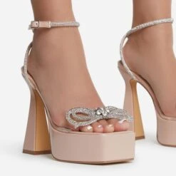 EGO Sugar-Fire Diamante Bow Perspex Strap Square Toe Platform Flared Block Heel In Nude Patent 9 EGO Sugar-Fire Diamante Bow Perspex Strap Square Toe Platform Flared Block Heel In Nude Patent -EGO Sales sugarfire 0630 copy
