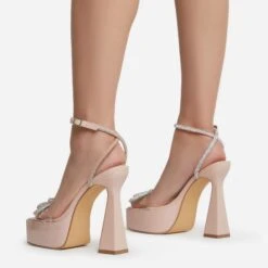 EGO Sugar-Fire Diamante Bow Perspex Strap Square Toe Platform Flared Block Heel In Nude Patent 10 EGO Sugar-Fire Diamante Bow Perspex Strap Square Toe Platform Flared Block Heel In Nude Patent -EGO Sales sugarfire 0631 copy