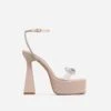 EGO Sugar-Fire Diamante Bow Perspex Strap Square Toe Platform Flared Block Heel In Nude Patent -EGO Sales sugarfire 7575
