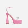 EGO Sugar-Fire Diamante Bow Perspex Strap Square Toe Platform Flared Block Heel In Pink Patent -EGO Sales sugarfire 7577