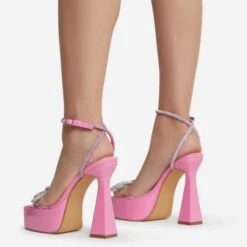 EGO Sugar-Fire Diamante Bow Perspex Strap Square Toe Platform Flared Block Heel In Pink Patent 11 EGO Sugar-Fire Diamante Bow Perspex Strap Square Toe Platform Flared Block Heel In Pink Patent -EGO Sales sugarfire 7645 copy