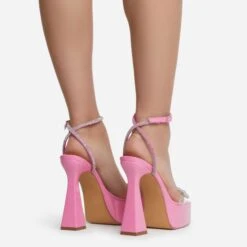 EGO Sugar-Fire Diamante Bow Perspex Strap Square Toe Platform Flared Block Heel In Pink Patent 12 EGO Sugar-Fire Diamante Bow Perspex Strap Square Toe Platform Flared Block Heel In Pink Patent -EGO Sales sugarfire 7646 copy