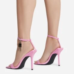 EGO Sunak Padlock Detail Square Toe Stiletto Heel In Pink Croc Print Faux Leather -EGO Sales sunak 8071