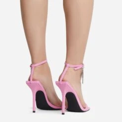 EGO Sunak Padlock Detail Square Toe Stiletto Heel In Pink Croc Print Faux Leather -EGO Sales sunak 8072