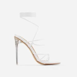 EGO Sunbathe Square Toe Lace Up Clear Perspex Heel In White Faux Leather -EGO Sales sunbathe 15279 1