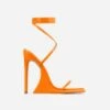 EGO Superlit Lace Up Square Toe Sculptured Platform Stiletto Heel In Orange Faux Leather