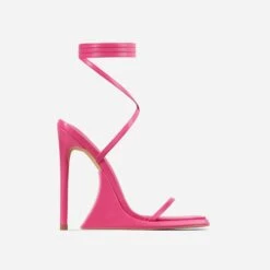 EGO Superlit Lace Up Square Toe Sculptured Platform Stiletto Heel In Pink Faux Leather