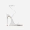 EGO Superlit Lace Up Square Toe Sculptured Platform Stiletto Heel In White Faux Leather -EGO Sales superlit 1368