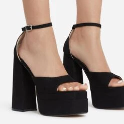EGO That-Extra Peep Toe Platform Block Heel In Black Faux Suede -EGO Sales thatextra 11216 copy