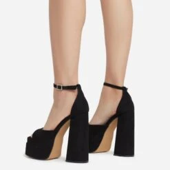 EGO That-Extra Peep Toe Platform Block Heel In Black Faux Suede -EGO Sales thatextra 11217 copy
