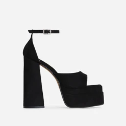 EGO That-Extra Peep Toe Platform Block Heel In Black Faux Suede