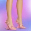 EGO Thriller Strappy Detail Square Toe Sling Back Cut Out Wedge Heel In Pink Faux Leather -EGO Sales thriller pink1 s