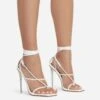 EGO True Square Toe Lace Up Clear Perspex Heel In White Faux Leather