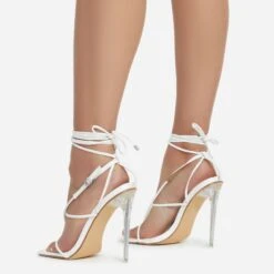 EGO True Square Toe Lace Up Clear Perspex Heel In White Faux Leather 9 EGO True Square Toe Lace Up Clear Perspex Heel In White Faux Leather -EGO Sales true 11126 copy