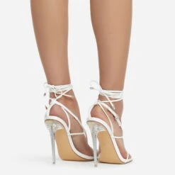 EGO True Square Toe Lace Up Clear Perspex Heel In White Faux Leather -EGO Sales true 11127 copy