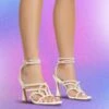 EGO Truth-Or-Dare Beaded Strap Detail Square Toe Flared Block Heel In White Faux Leather -EGO Sales truth or dare cream1 s