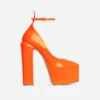 EGO Violet Ankle Strap Closed Toe Statement Platform Block Heel In Orange Patent -EGO Sales violet orange