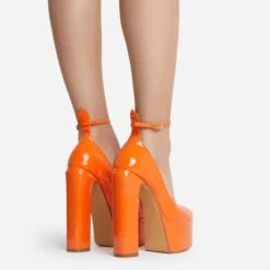 EGO Violet Ankle Strap Closed Toe Statement Platform Block Heel In Orange Patent -EGO Sales violet 10693 copy
