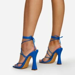 EGO Waves Lace Up Strappy Square Toe Flared Block Heel In Blue Croc Print Faux Leather -EGO Sales waves blue 3