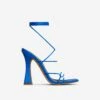 EGO Waves Lace Up Strappy Square Toe Flared Block Heel In Blue Croc Print Faux Leather -EGO Sales waves blue 5